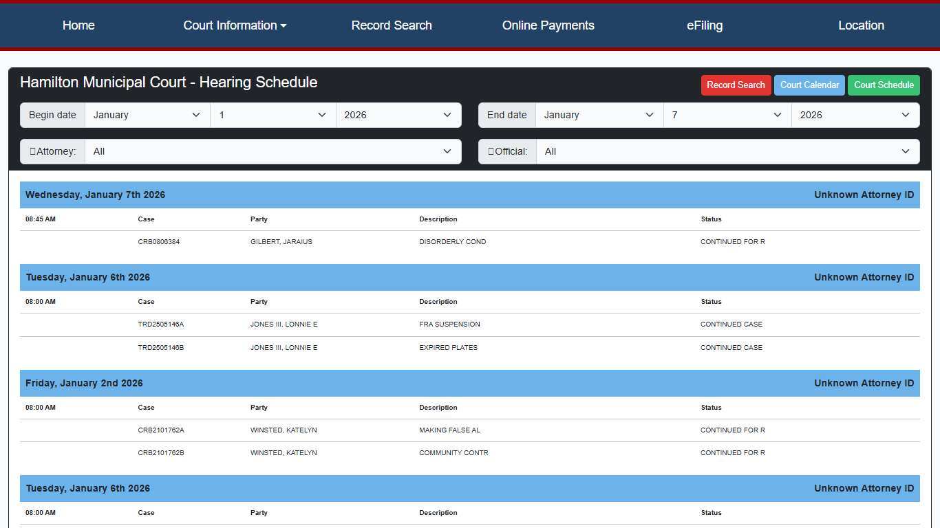 Hamilton Municipal Court - CaseLook