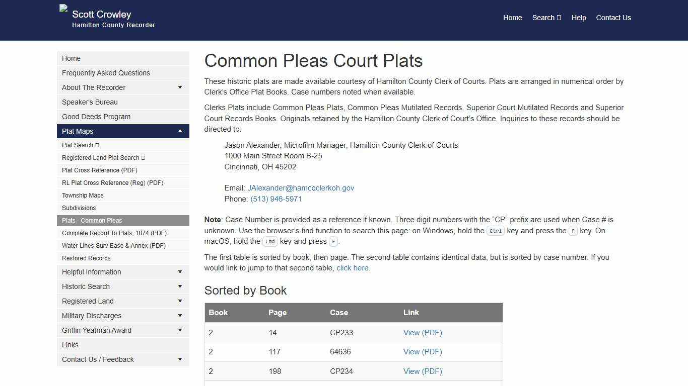 Hamilton County Recorder's Office | Common Pleas Court Plats